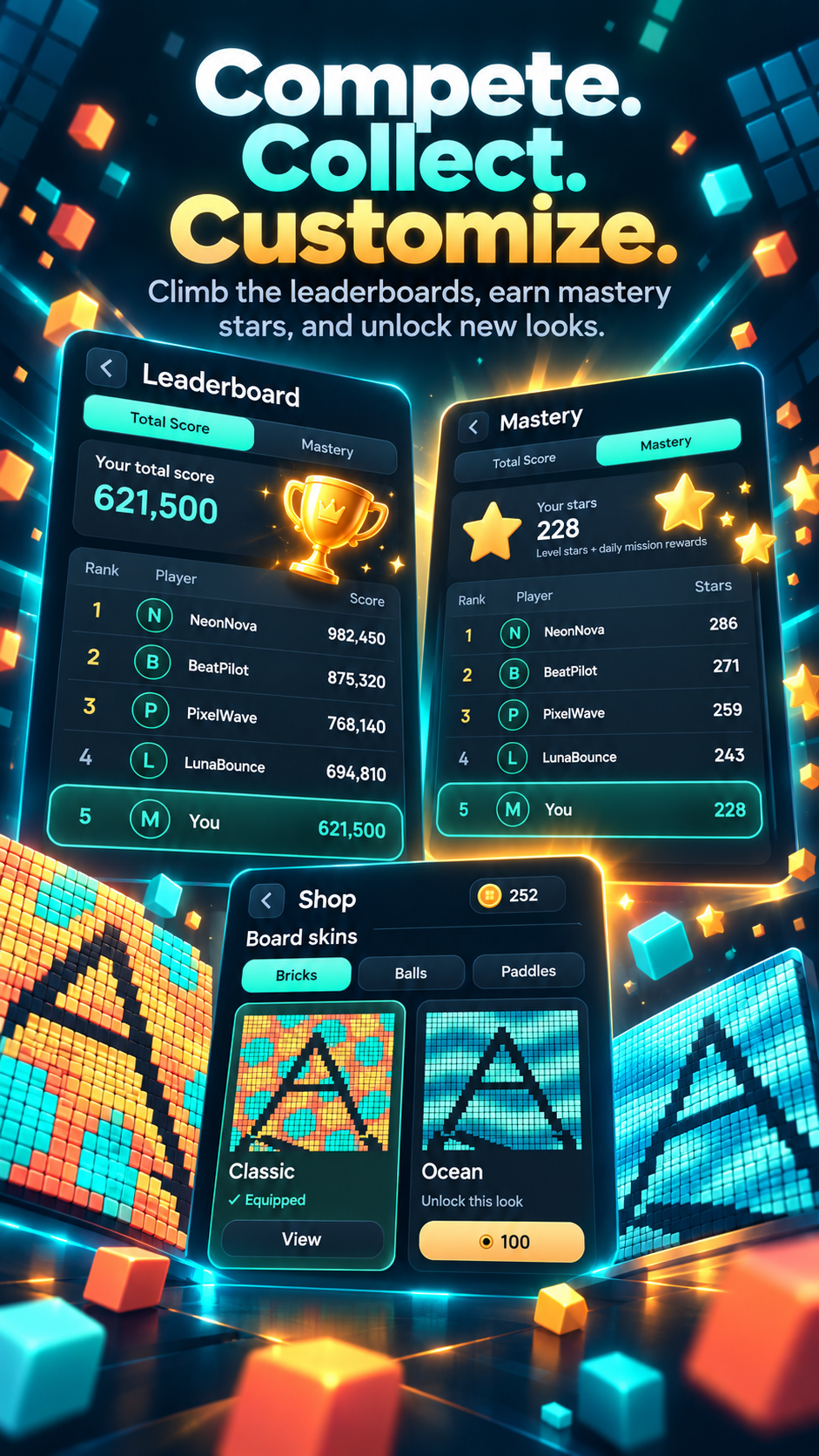 Total Score, Mastery and cosmetic styles